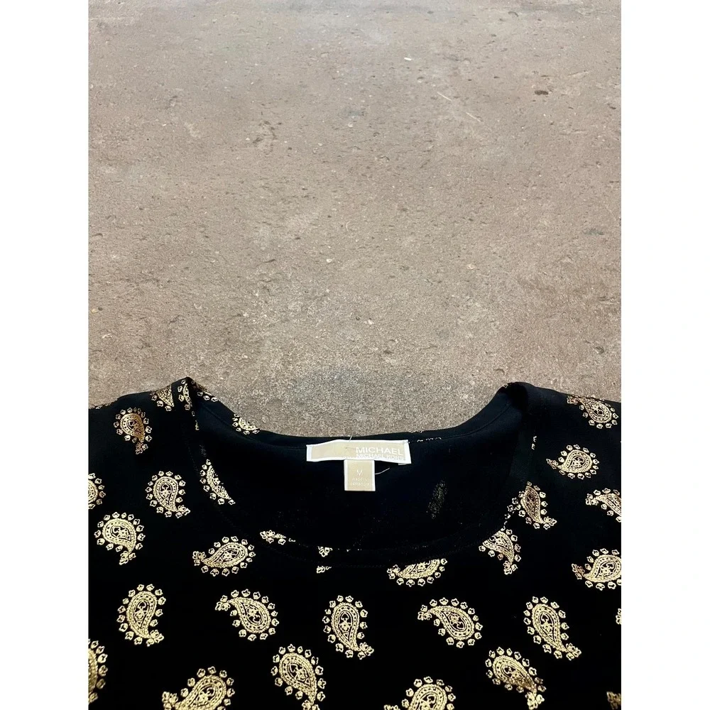 Michael Kors‎ Blouse Top Womens Medium Black Chiffon Paisley Print Double Layer